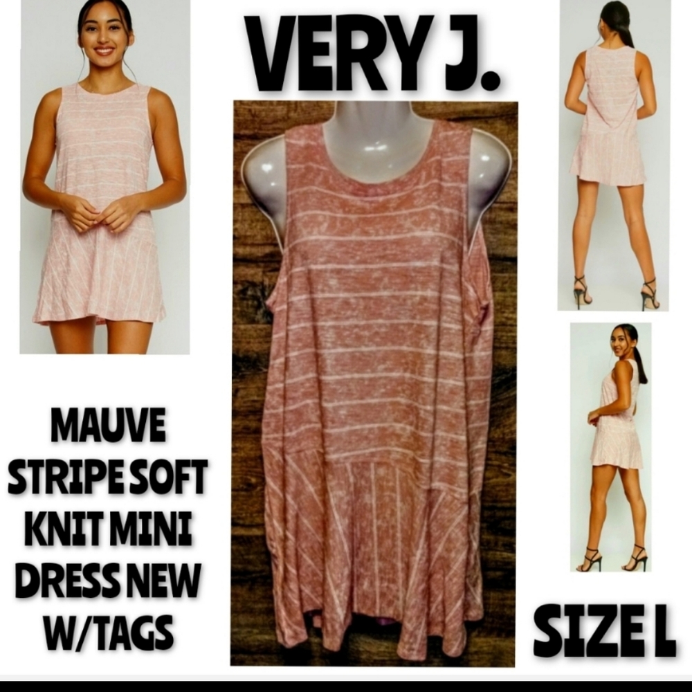 Very J Mini Dress Mauve Striped NWT